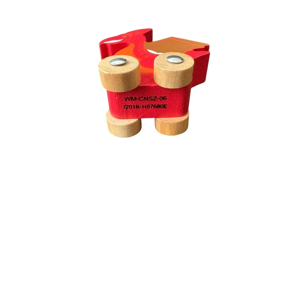 Wooden Pteranodon Dinosaur Rolling Toy Car Red Orange Wood Preschool Vehicle